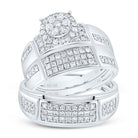 Radiant Love: 14kt White Gold His Hers Round Diamond Cluster Matching Wedding Set 1 Cttw - Splendid Jewellery