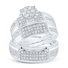 Radiant Love: 14kt White Gold His Hers Round Diamond Cluster Matching Wedding Set 1 Cttw - Splendid Jewellery