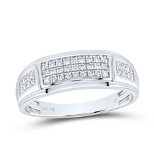 Load image into Gallery viewer, Radiant Love: 14kt White Gold His Hers Round Diamond Cluster Matching Wedding Set 1 Cttw - Side View