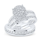 Radiant Love: 14kt White Gold His Hers Round Diamond Cluster Wedding Set - Top View