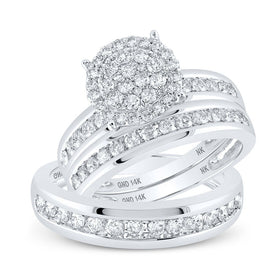 Radiant Love: 14kt White Gold His Hers Round Diamond Cluster Wedding Set - Top View