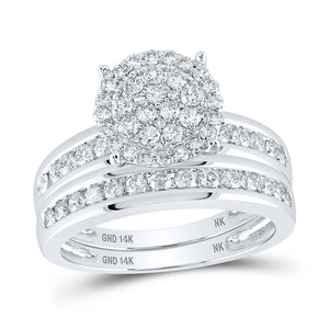 Radiant Love: 14kt White Gold His Hers Round Diamond Cluster Wedding Set - Splendid Jewellery