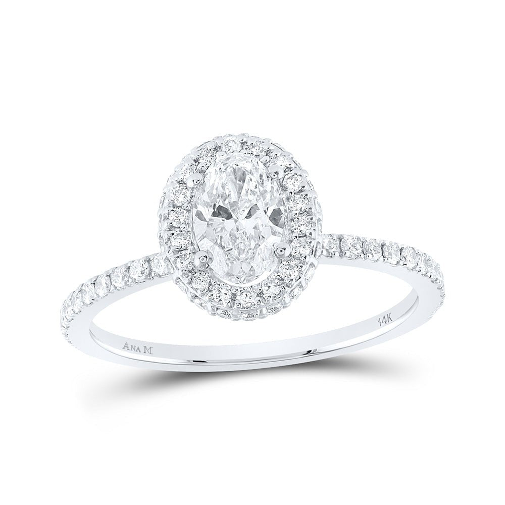 Radiant Love: 14kt White Gold Oval Diamond Halo Bridal Wedding Engagement Ring 1 Cttw - Splendid Jewellery
