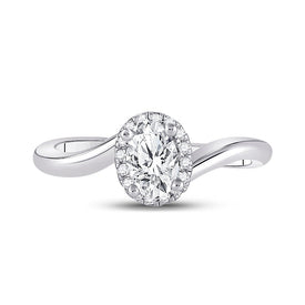 Radiant Love: 14kt White Gold Oval Diamond Halo Bridal Wedding Engagement Ring - Front View