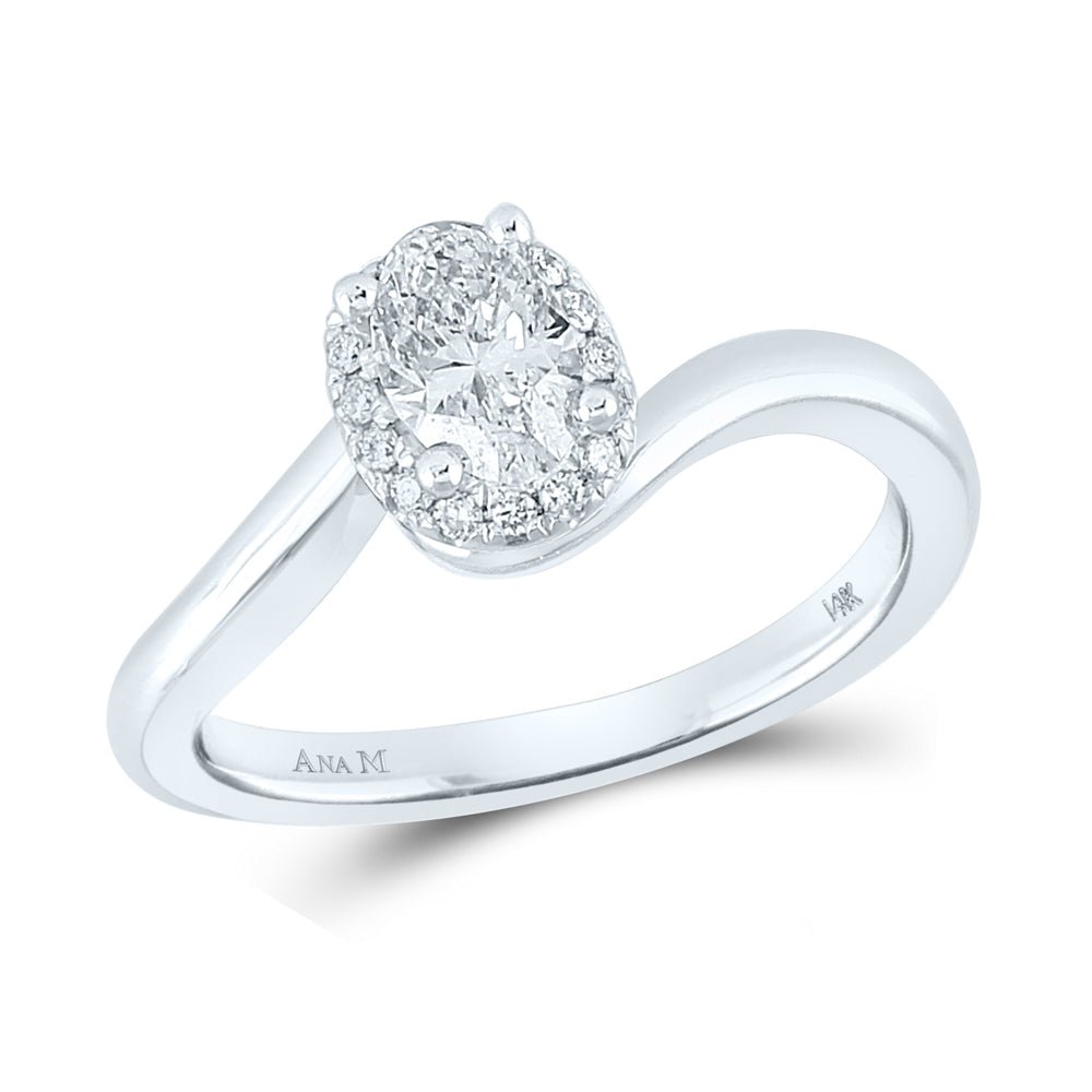 Radiant Love: 14kt White Gold Oval Diamond Halo Bridal Wedding Engagement Ring - Splendid Jewellery