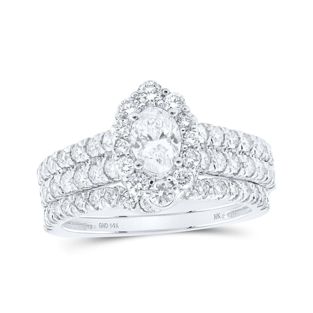 Radiant Love: 14kt White Gold Oval Diamond Halo Bridal Wedding Ring Band Set 1 - 1/2 Cttw - Splendid Jewellery
