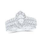 Radiant Love: 14kt White Gold Oval Diamond Halo Bridal Wedding Ring Band Set 1 - 1/2 Cttw - Splendid Jewellery