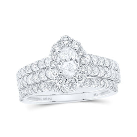 Radiant Love: 14kt White Gold Oval Diamond Halo Bridal Wedding Ring Band Set 1 - 1/2 Cttw - Splendid Jewellery