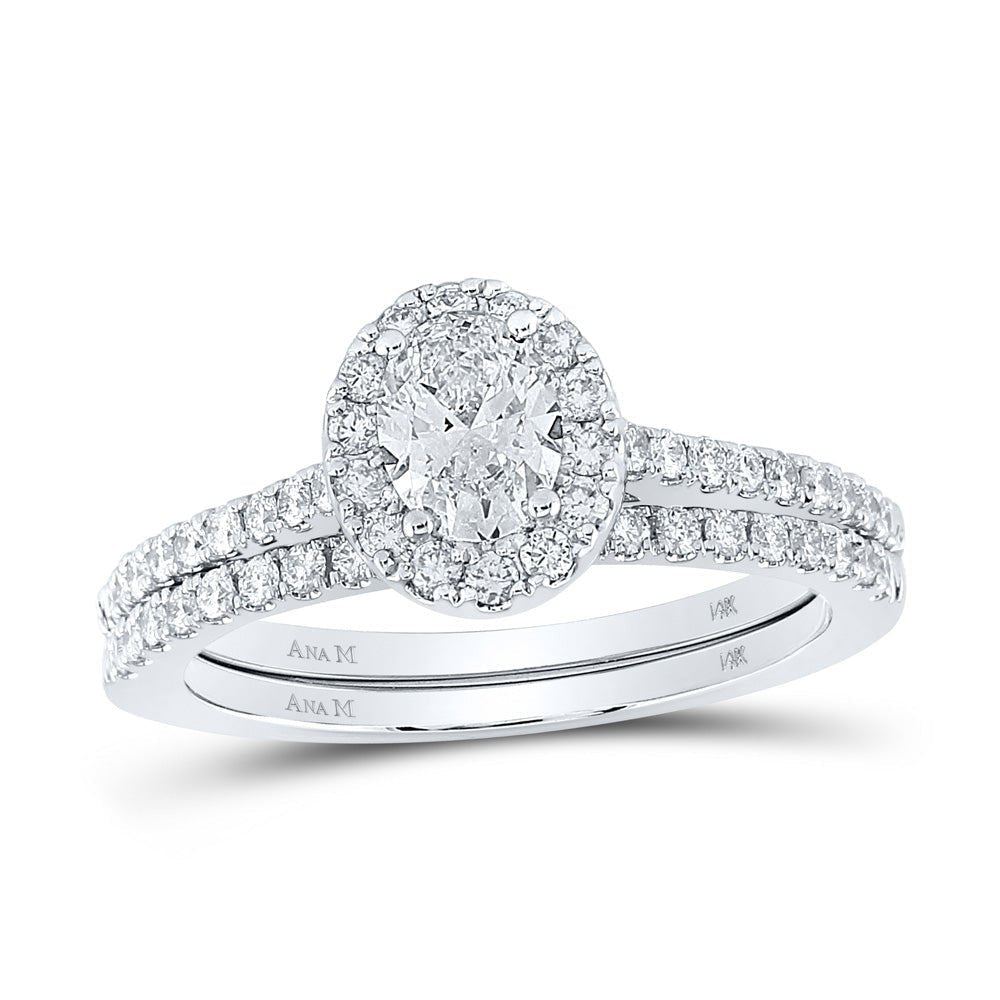 Radiant Love: 14kt White Gold Oval Diamond Halo Bridal Wedding Ring Band Set - Splendid Jewellery