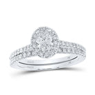 Radiant Love: 14kt White Gold Oval Diamond Halo Bridal Wedding Ring Band Set - Splendid Jewellery