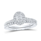 Radiant Love: 14kt White Gold Oval Diamond Halo Bridal Wedding Ring Band Set - Splendid Jewellery