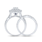 Radiant Love: 14kt White Gold Oval Diamond Halo Bridal Wedding Ring Band Set - Side View