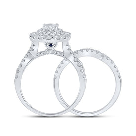 Radiant Love: 14kt White Gold Oval Diamond Halo Bridal Wedding Ring Band Set - Side View