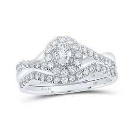 Radiant Love 14kt White Gold Oval Diamond Halo Bridal Wedding Ring Band Set - Splendid Jewellery
