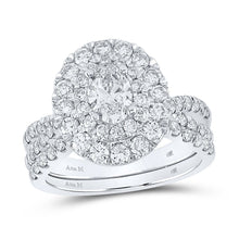 Load image into Gallery viewer, Radiant Love: 14kt White Gold Oval Diamond Halo Bridal Wedding Ring Band Set - Top View