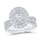Radiant Love: 14kt White Gold Oval Diamond Halo Bridal Wedding Ring Band Set - Top View