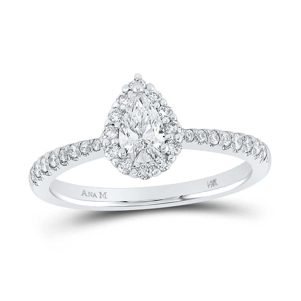 Radiant Love: 14kt White Gold Pear Diamond Halo Bridal Wedding Engagement Ring - Splendid Jewellery