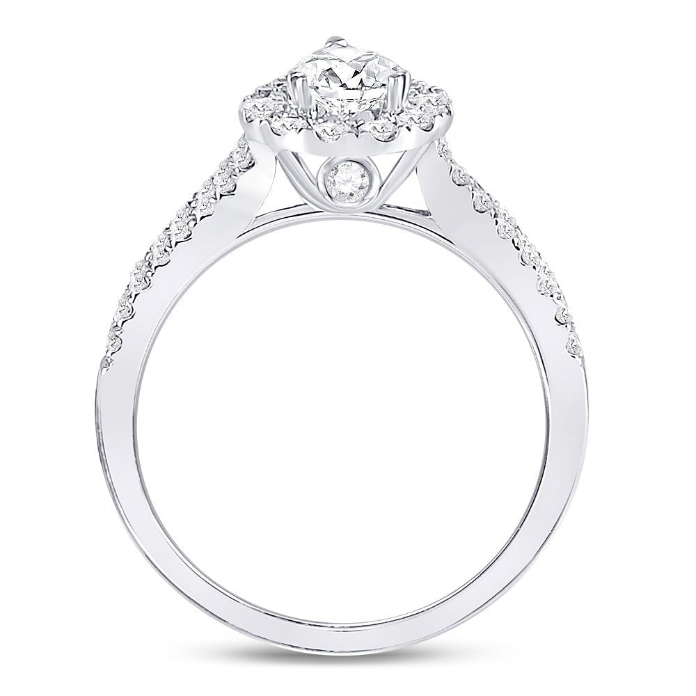 Radiant Love: 14kt White Gold Pear Diamond Halo Bridal Wedding Engagement Ring - Splendid Jewellery