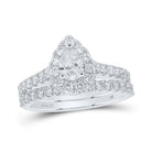 Radiant Love: 14kt White Gold Pear Diamond Halo Bridal Wedding Ring Band Set 1 - 3/4 Cttw - Splendid Jewellery