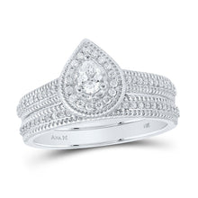 Load image into Gallery viewer, Radiant Love: 14kt White Gold Pear Diamond Halo Bridal Wedding Ring Band Set 1/2 Cttw - Splendid Jewellery