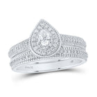 Radiant Love: 14kt White Gold Pear Diamond Halo Bridal Wedding Ring Band Set 1/2 Cttw - Splendid Jewellery
