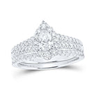 Radiant Love: 14kt White Gold Pear Diamond Halo Bridal Wedding Ring Band Set - Splendid Jewellery