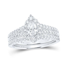 Load image into Gallery viewer, Radiant Love: 14kt White Gold Pear Diamond Halo Bridal Wedding Ring Band Set - Splendid Jewellery