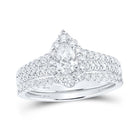 Radiant Love: 14kt White Gold Pear Diamond Halo Bridal Wedding Ring Band Set - Splendid Jewellery