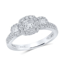 Load image into Gallery viewer, Radiant Love: 14kt White Gold Princess Diamond 3-Stone Bridal Wedding Engagement Ring - Top View