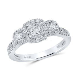 Radiant Love: 14kt White Gold Princess Diamond 3-Stone Bridal Wedding Engagement Ring - Top View
