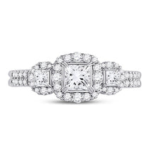 Load image into Gallery viewer, Radiant Love: 14kt White Gold Princess Diamond 3-Stone Bridal Wedding Engagement Ring - Front View