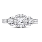 Radiant Love: 14kt White Gold Princess Diamond 3-Stone Bridal Wedding Engagement Ring - Front View