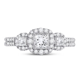 Radiant Love: 14kt White Gold Princess Diamond 3-Stone Bridal Wedding Engagement Ring - Front View