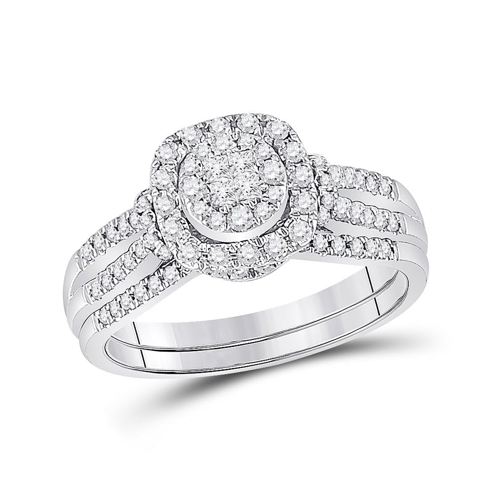 Radiant Love: 14kt White Gold Princess Diamond Bridal Wedding Ring Band Set 1/2 Cttw - Splendid Jewellery