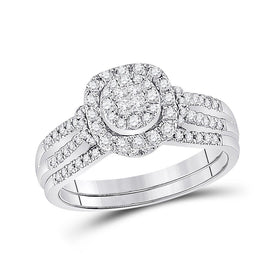 Radiant Love: 14kt White Gold Princess Diamond Bridal Wedding Ring Band Set 1/2 Cttw - Splendid Jewellery
