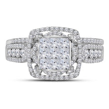 Load image into Gallery viewer, Radiant Love 14kt White Gold Princess Diamond Bridal Wedding Ring Band Set - Front View