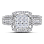 Radiant Love 14kt White Gold Princess Diamond Bridal Wedding Ring Band Set - Front View