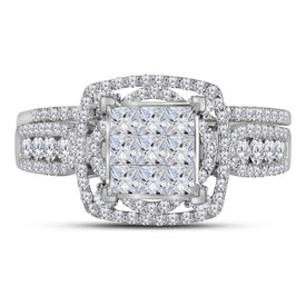 Radiant Love 14kt White Gold Princess Diamond Bridal Wedding Ring Band Set - Front View