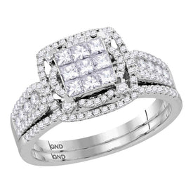Radiant Love 14kt White Gold Princess Diamond Bridal Wedding Ring Band Set - Top View