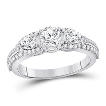 Load image into Gallery viewer, Radiant Love 14kt White Gold Round Diamond 3-stone Bridal Wedding Engagement Ring 1-1/3 Cttw - Top View