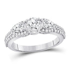 Radiant Love 14kt White Gold Round Diamond 3-stone Bridal Wedding Engagement Ring 1-1/3 Cttw - Top View