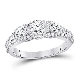 Radiant Love 14kt White Gold Round Diamond 3 - stone Bridal Wedding Engagement Ring 1 - 1/3 Cttw - Splendid Jewellery