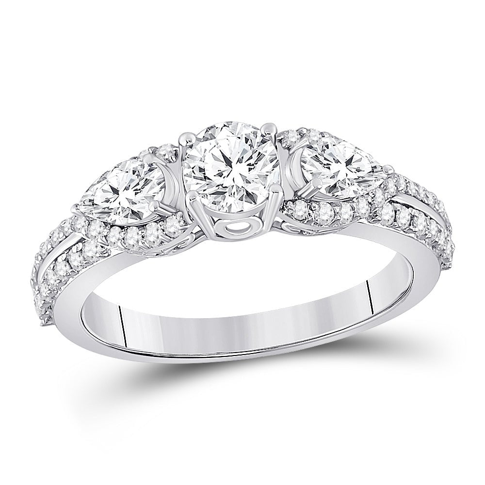 Radiant Love 14kt White Gold Round Diamond 3 - stone Bridal Wedding Engagement Ring 1 - 1/3 Cttw - Splendid Jewellery