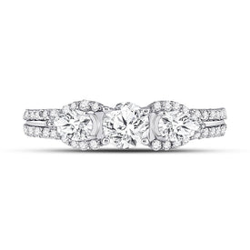 Radiant Love 14kt White Gold Round Diamond 3-stone Bridal Wedding Engagement Ring 1-1/3 Cttw - Front View