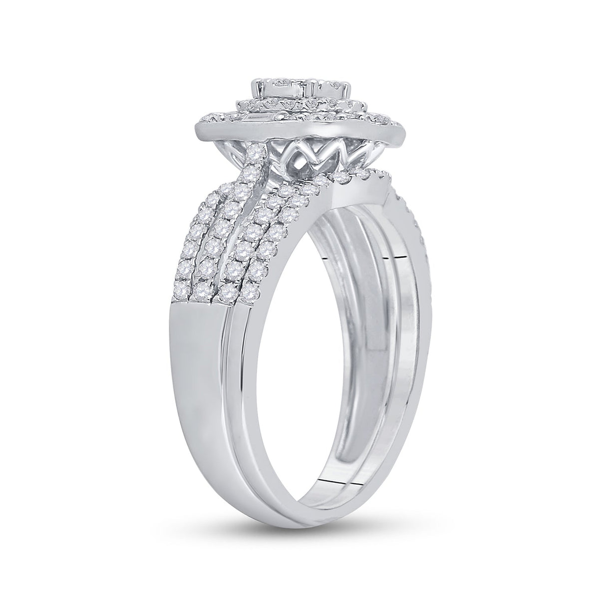 Radiant Love: 14kt White Gold Round Diamond Bridal Wedding Ring Band Set 1 Cttw - Splendid Jewellery