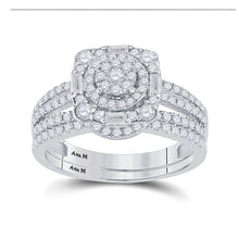 Load image into Gallery viewer, Radiant Love: 14kt White Gold Round Diamond Bridal Wedding Ring Band Set 1 Cttw - Front View