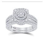Radiant Love: 14kt White Gold Round Diamond Bridal Wedding Ring Band Set 1 Cttw - Front View