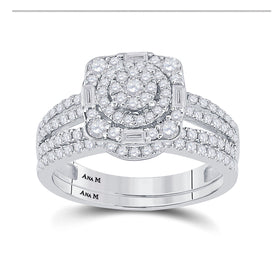 Radiant Love: 14kt White Gold Round Diamond Bridal Wedding Ring Band Set 1 Cttw - Front View