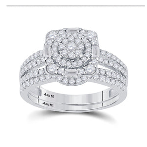 Radiant Love: 14kt White Gold Round Diamond Bridal Wedding Ring Band Set 1 Cttw - Splendid Jewellery