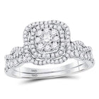 Radiant Love: 14kt White Gold Round Diamond Bridal Wedding Ring Band Set 5/8 Cttw - Top View